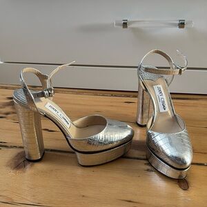Jimmy Choo Silver Embossed Croc Heels